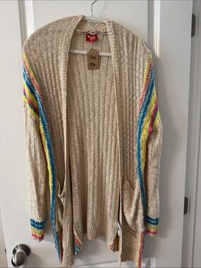 Sundance Open-Front Cream Cardigan with Pink, Yellow & Blue Stripe Detail